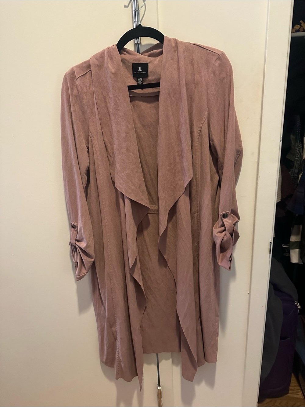Blush Mauve Open-Front Draped Duster